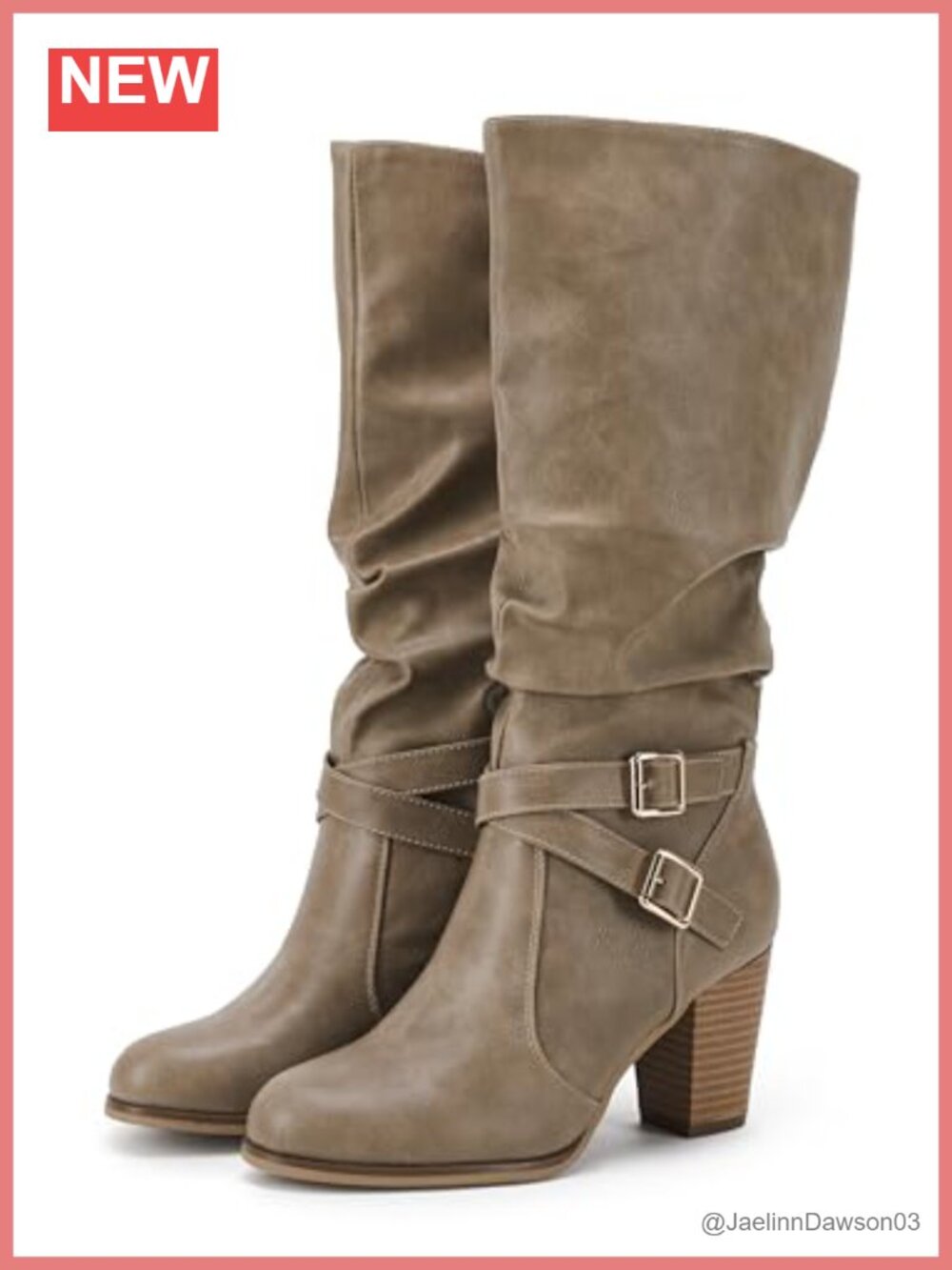 Mid Calf Boots Chunky Heel Slouchy Faux Leather Side Zip Women's Winter Shoes